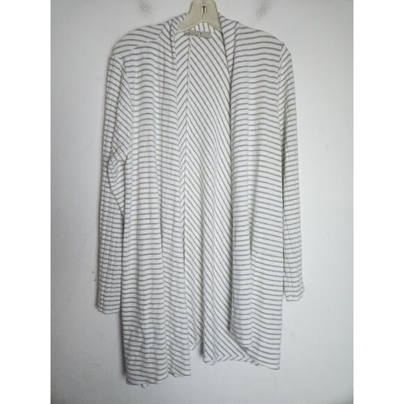 Zenergy by Chico's Jersey Knit White & Grey Striped Open Caridgan 2 or Large - Picture 3 of 8